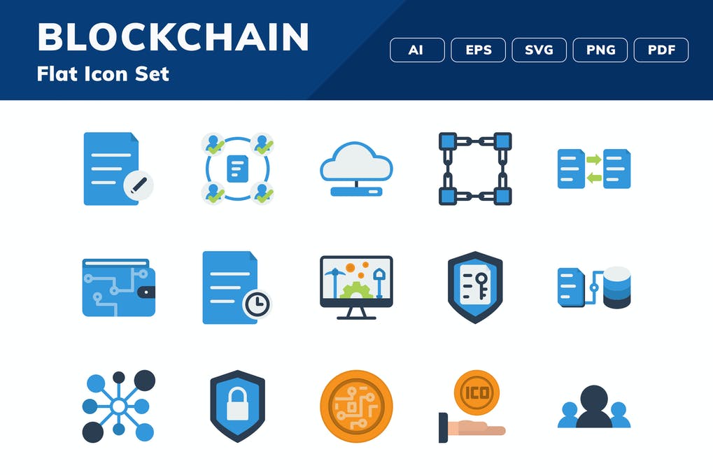 Free Blockchain Flat Icon Set Download