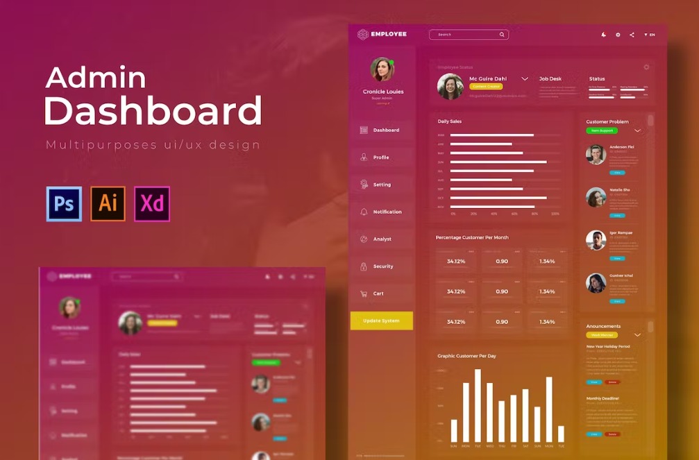 Free Employee Dashboard Admin Template Download