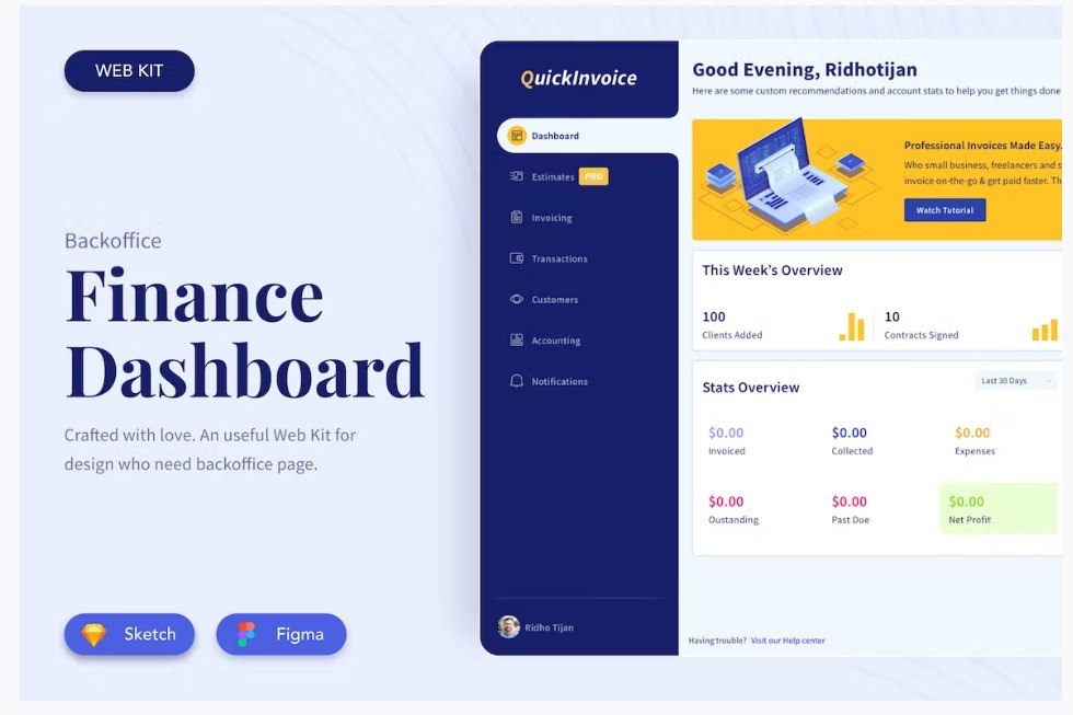 Free Finance Dashboard UI Kit Download