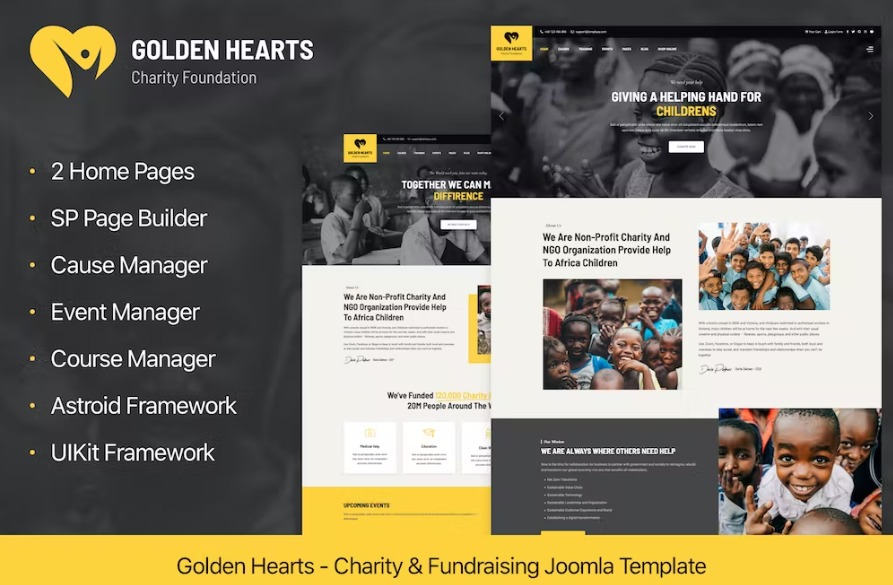 Free Golden Hearts Charity & NGO Joomla 4 Template Download