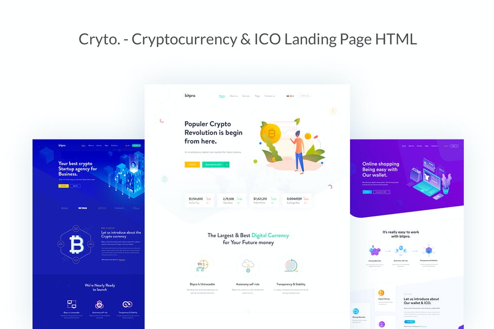 Free Cryto Bitcoin Cryptocurrency Landing Page HTML Template Download