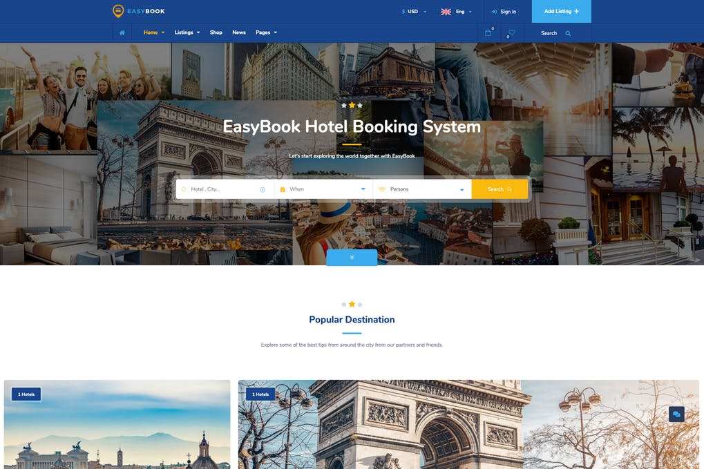 Free EasyBook Hotel Tour Booking WordPress Theme Download