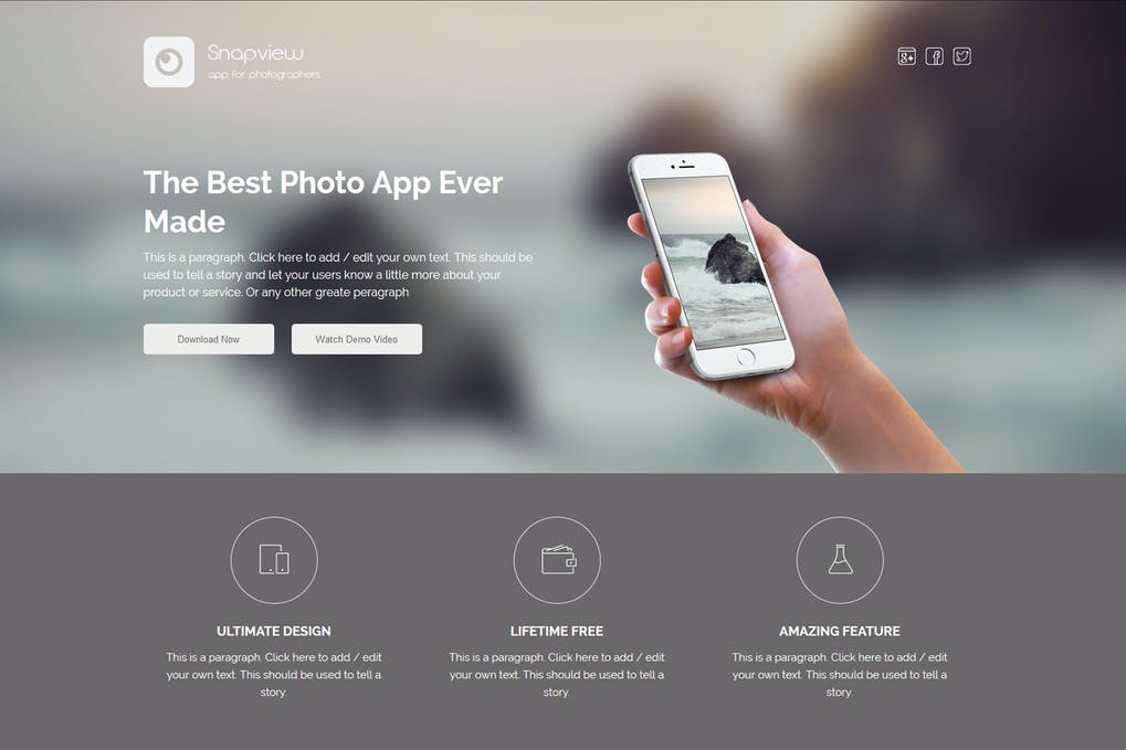 Free Snapview Mobile App Landing Template Download