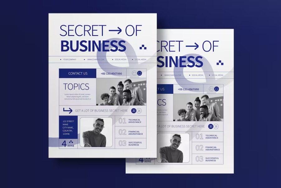 Free Blue Modern Secret Of Business Flyer Template Download