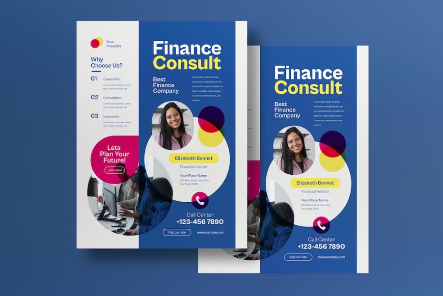 Free Blue Riso Print Finance Flyer Template Download