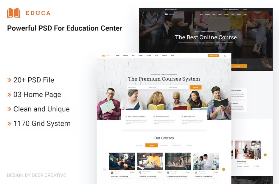 Free EDUCA Multiconcept Education & Courses PSD Templ Download