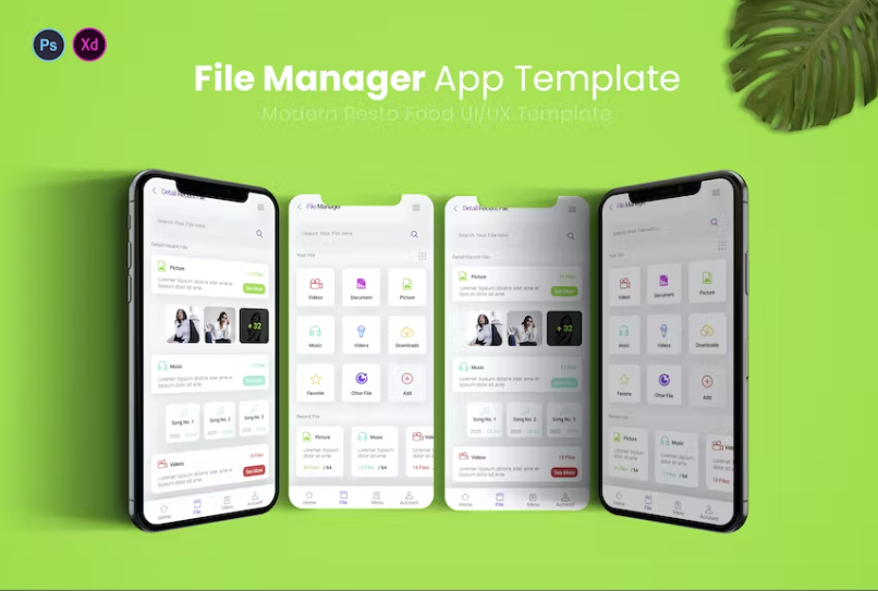 Free File Manager App UI Kit Template Download