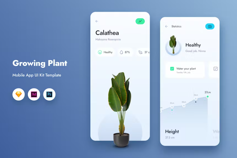 Free Growing Plant Mobile App UI Kit Template Download