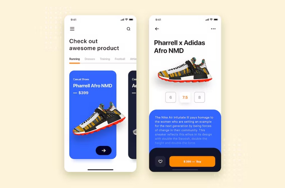 Free Shoes Store Mobile App UI Kit Template Download