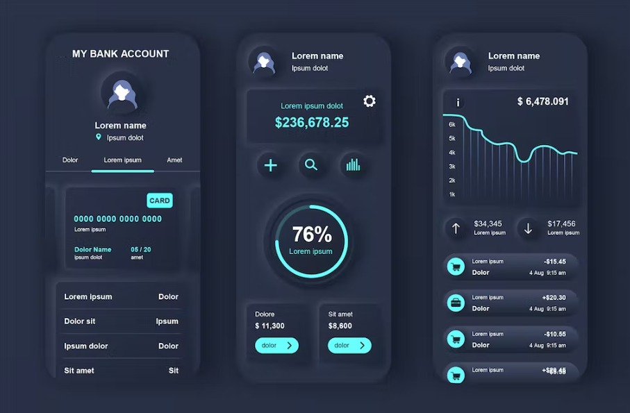 Free Online Banking Neumorphic Mobile App UI Kit Download