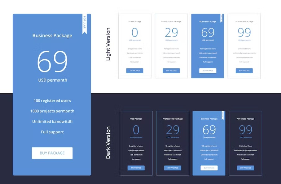 Free Price Table PSD Template Download