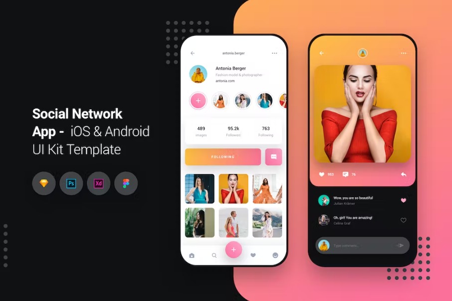 Free Social Network App iOS & Android UI Kit Template Download