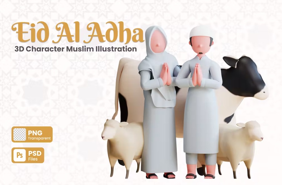 Free 3D Charcter Illustration Eid Al Adha Mubarak Template Download