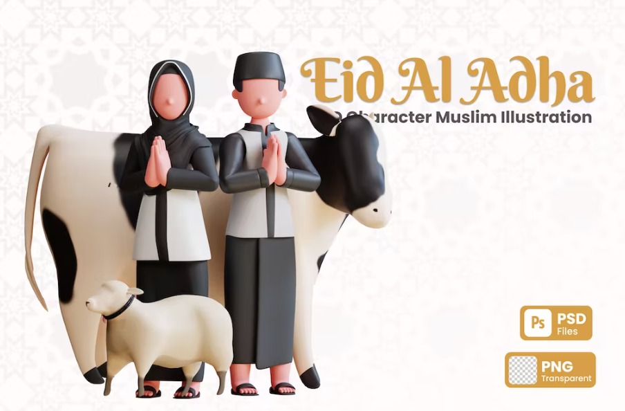 Free 3D Charcter Illustration Eid Al Adha Mubarak Template Download