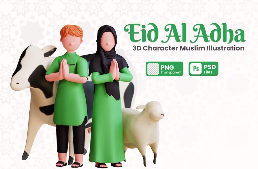 Free 3D Charcter Illustration Eid Al Adha Mubarak Template Download