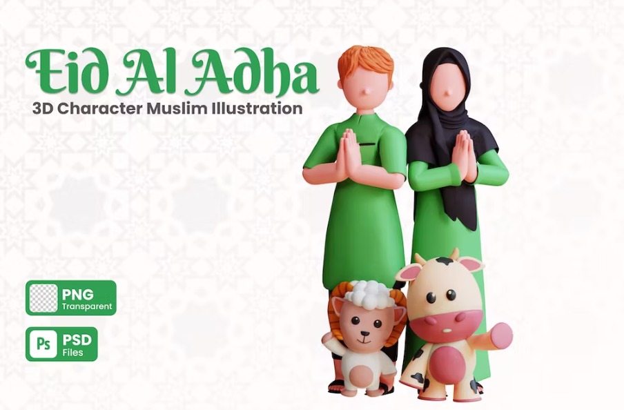 Free 3D Charcter Illustration Eid Al Adha Mubarak Template Download