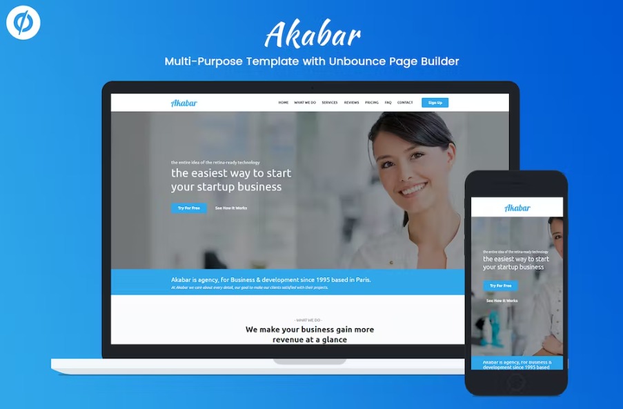 Free Akabar Multi-purpose Unbounce Landing Page Template Download