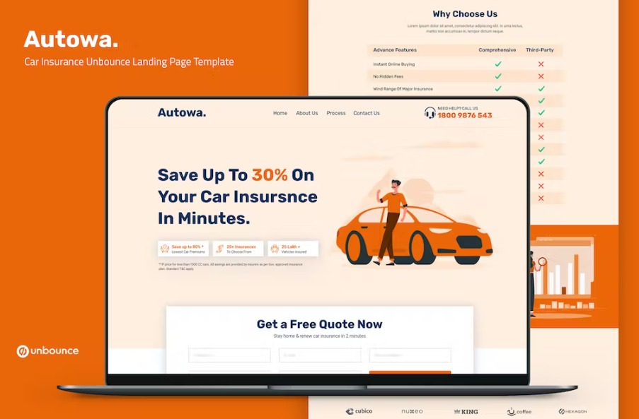 Free Autowa Car Insurance Unbounce Landing Page Template Download