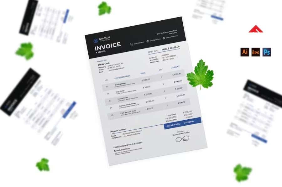 Free Black Letter Head Invoice Design Template Download