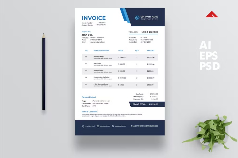 Free Blue Invoice Design Template Download