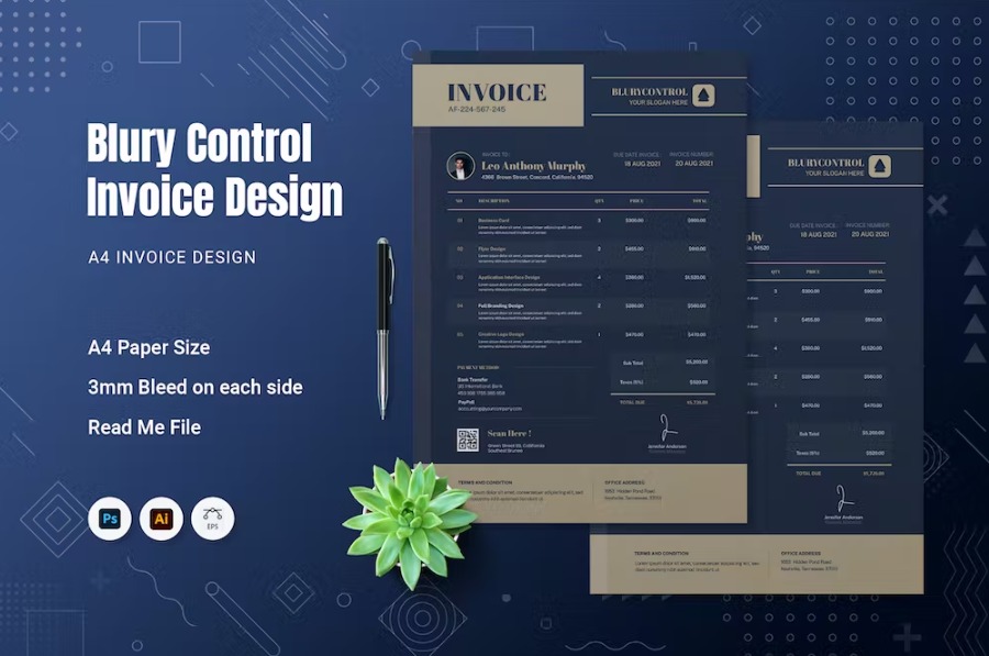 Free Blury Control Invoice Template Download