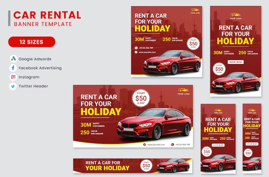 Free Car Rental Banner Set Template Download