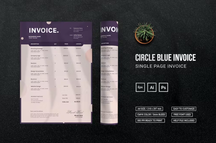 Free Circle Blue Invoice Template Download