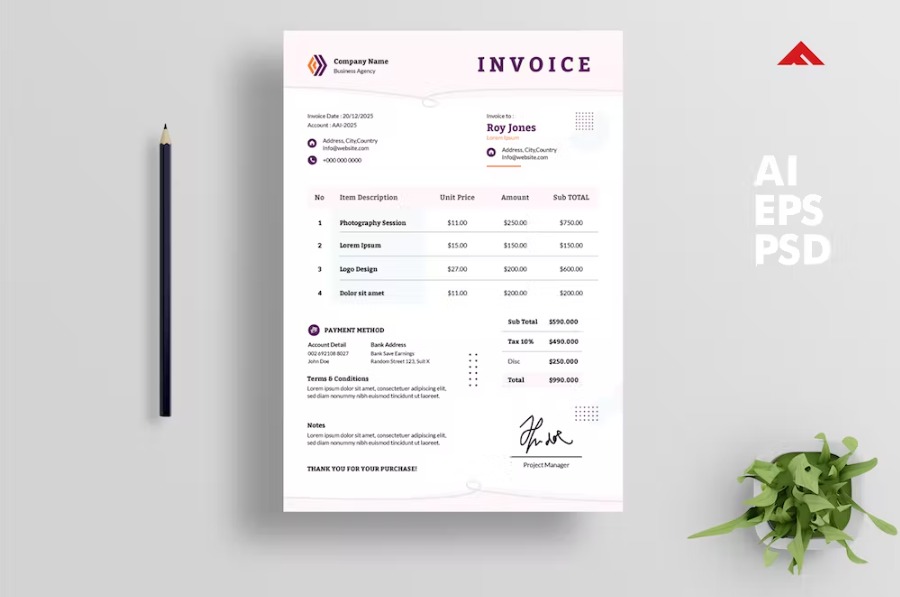 Free Clean Invoice Design Template Download