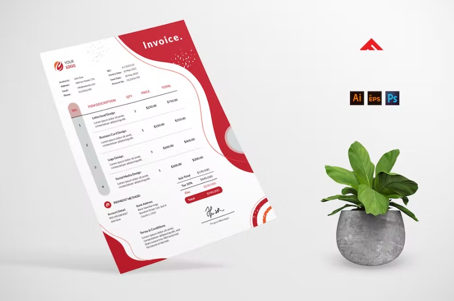 Free Clean Red Blue Invoice Design Template Download