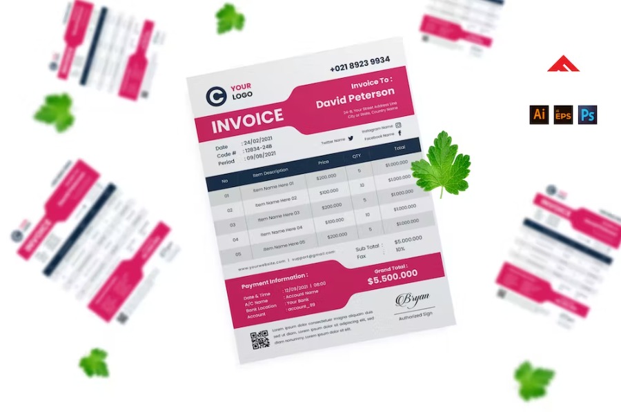 Free Clean Red Blue Invoice Design Template Download