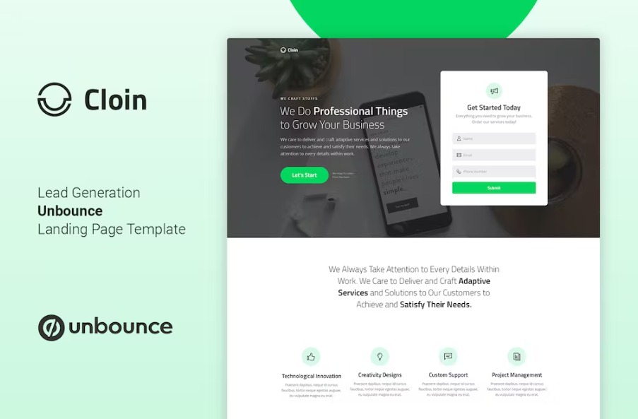 Free Cloin Business Unbounce Landing Page Template Download