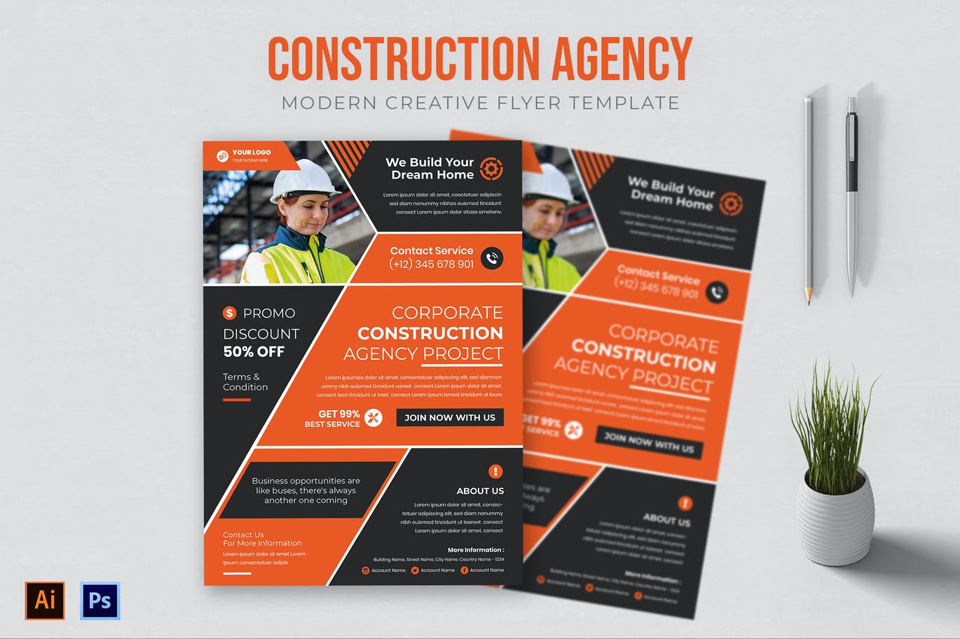 Free Construction Agency Flyer AC Template Download