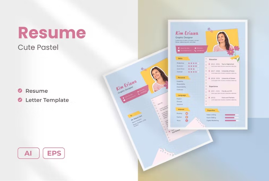 Free Cute Pastel Resume Template Download