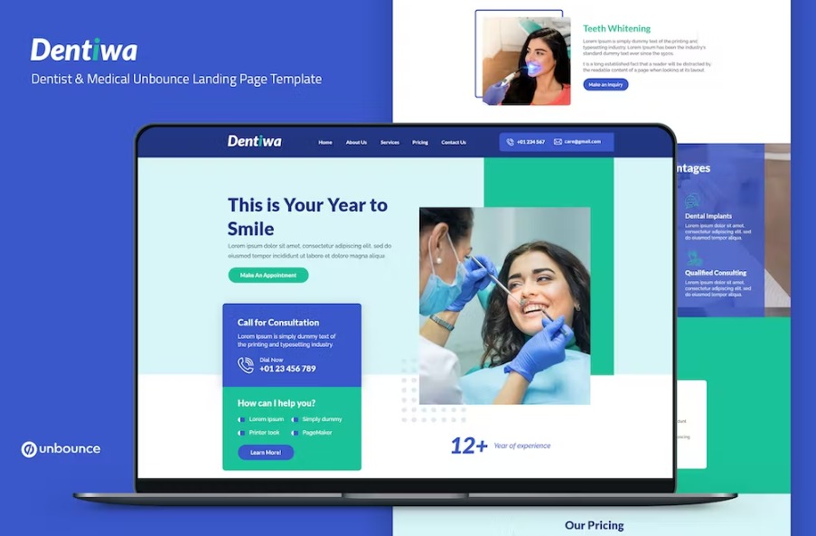 Free Dentiwa Dentist & Medical Unbounce Landing Page Template Download