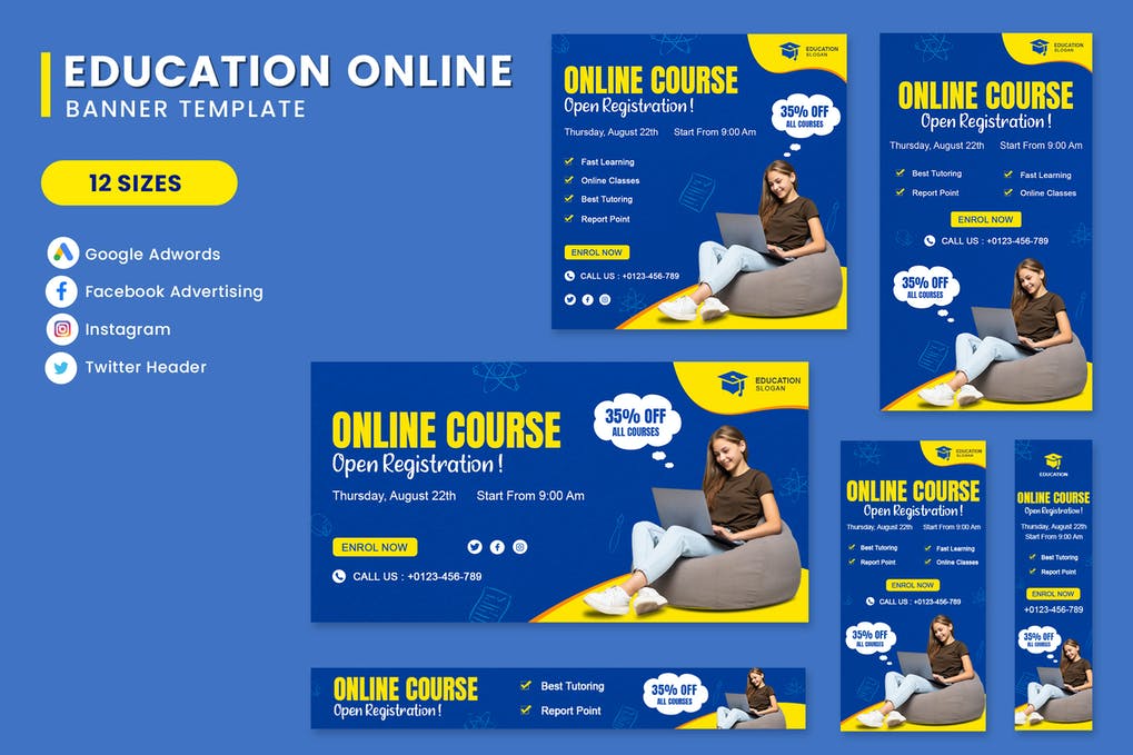 Free Education Online Banner Set Template Download