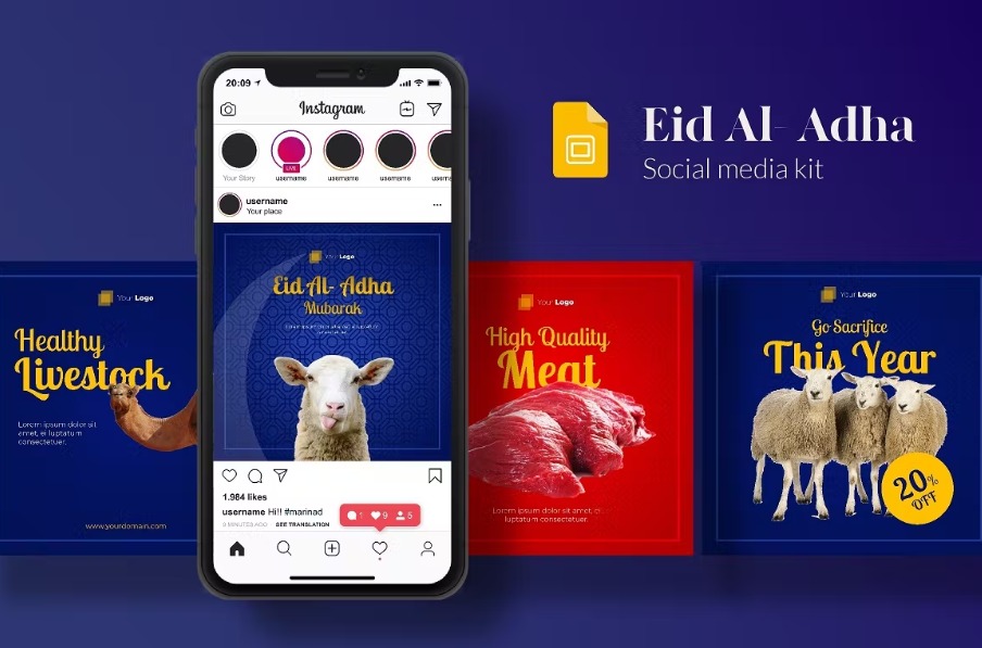 Free Eid Mubarak Social Media Kit Google Slides Template Download