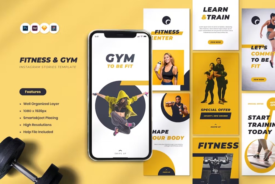 Free Fitness & Gym Instagram Stories Template Download