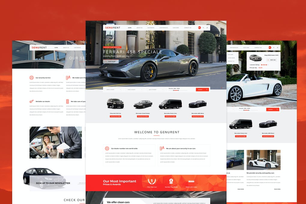 Free Genurent Car Rental Service PSD Template Download