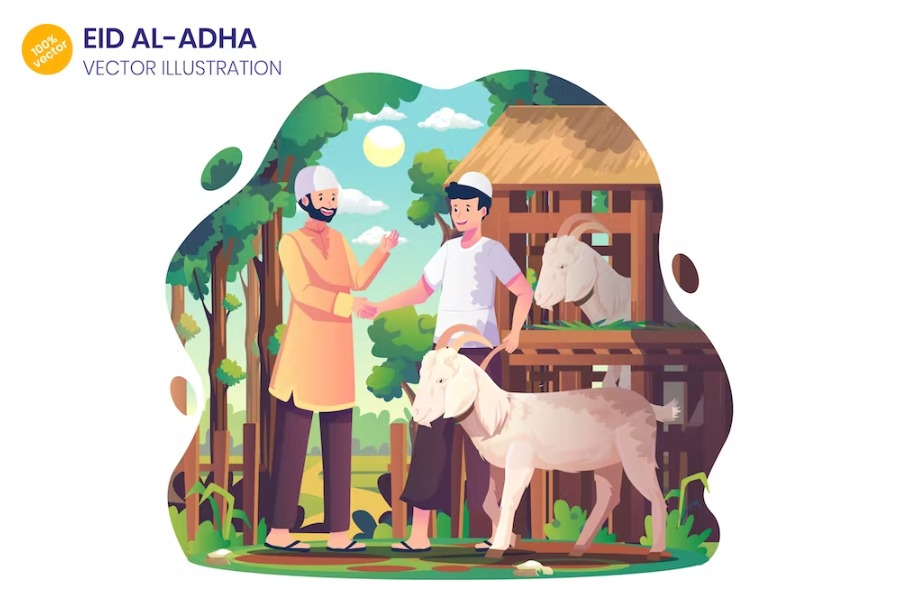 Free Happy Eid ul Adha Greeting Illustration Template Download