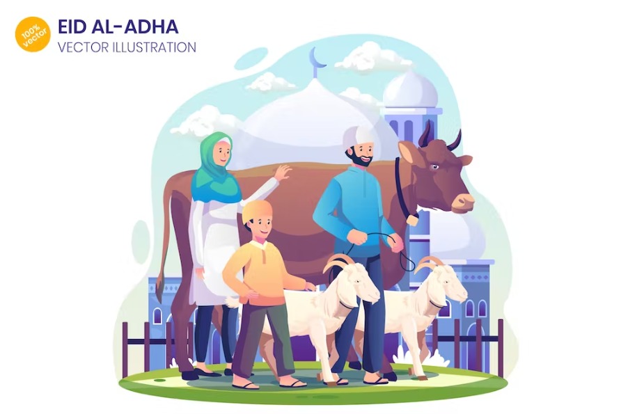 Free Happy Eid ul Adha Greeting Illustration Template Download