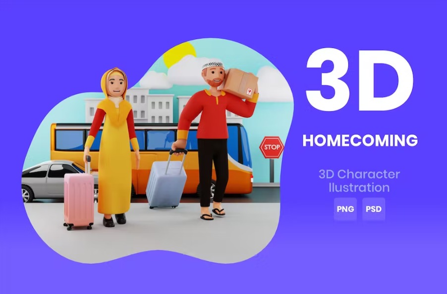 Free Homecoming 3d Character illustration Template Download