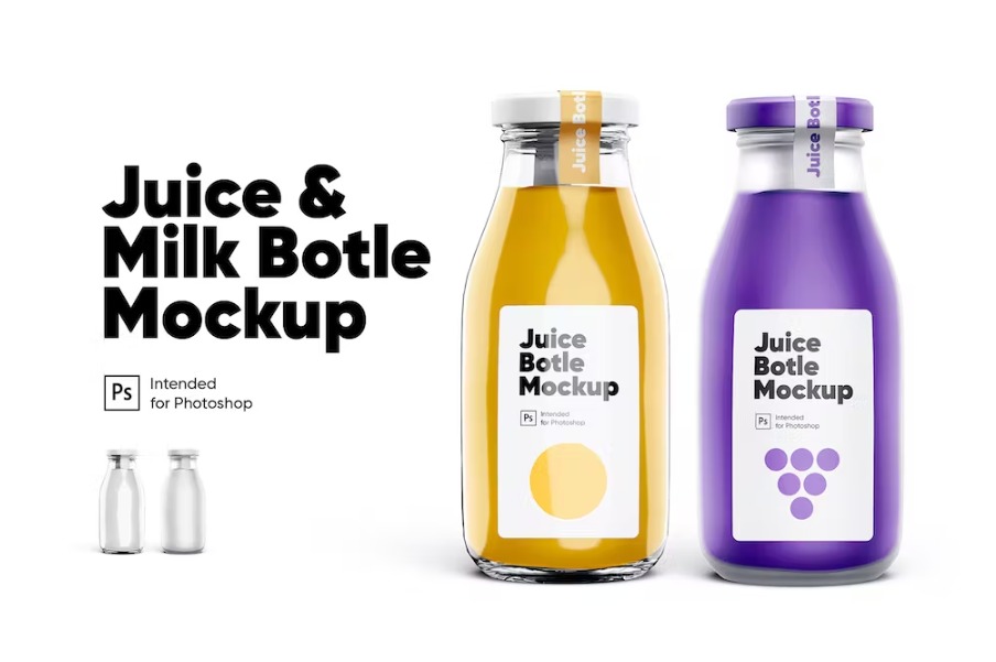 Free Juice and Milk Bottles Mockup Template Download