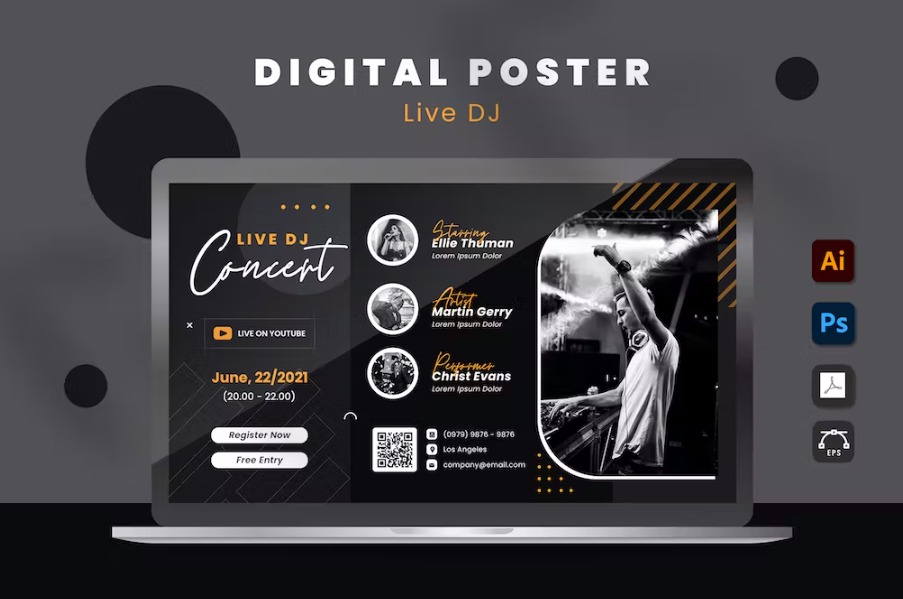 Free Live DJ Digital Poster Template Download