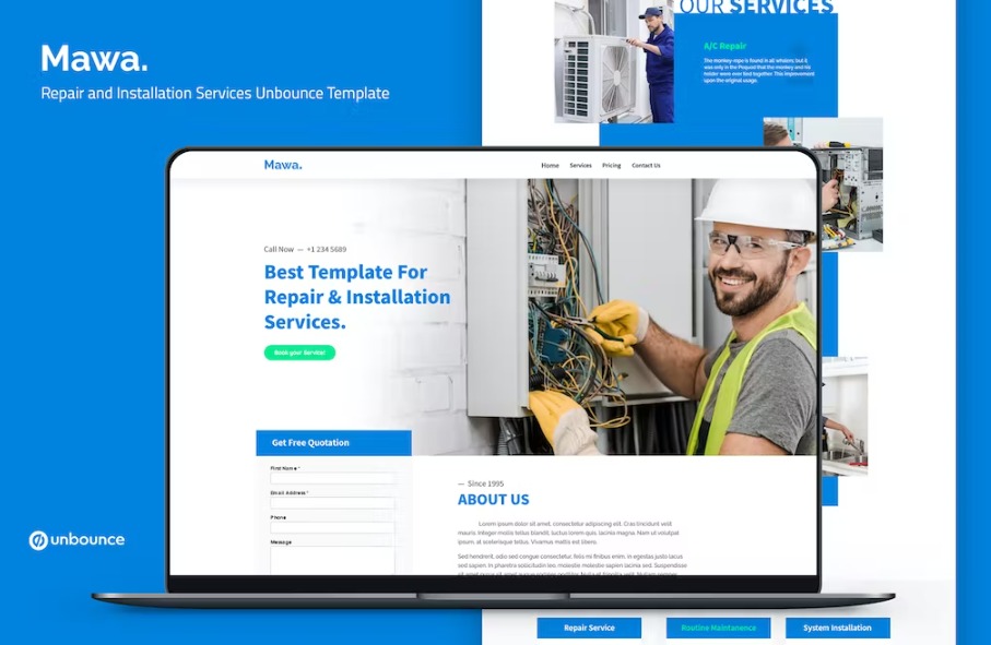 Free Mawa Repair and Installation Unbounce Landing Page Template Download