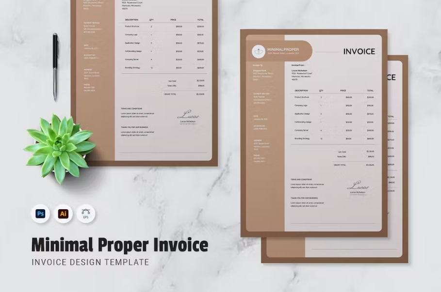 Free Minimal proper Invoice Template Download