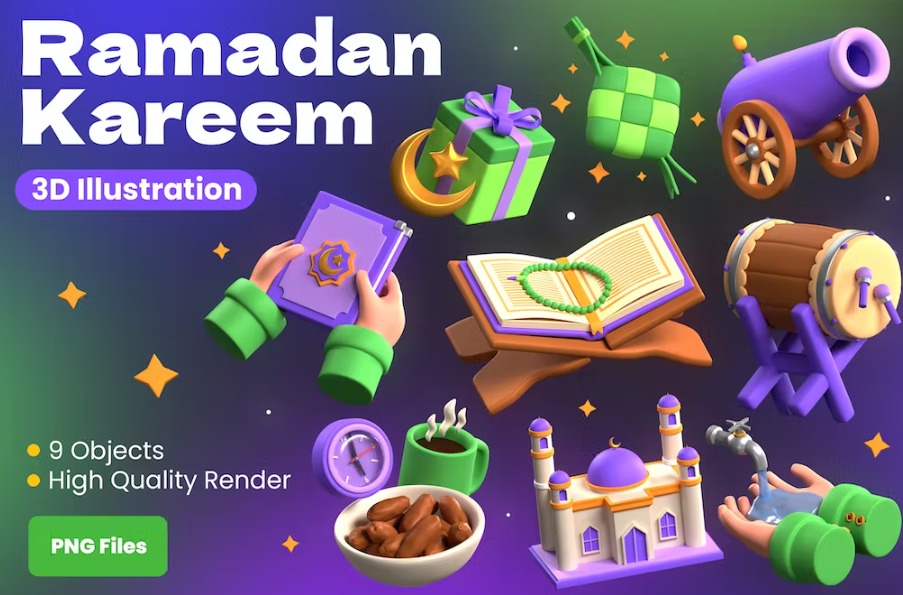 Free Ramadan Kareem 3D Illustrations Template Download