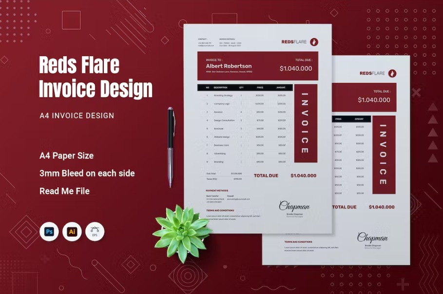 Free Reds Flare Invoice Template Download