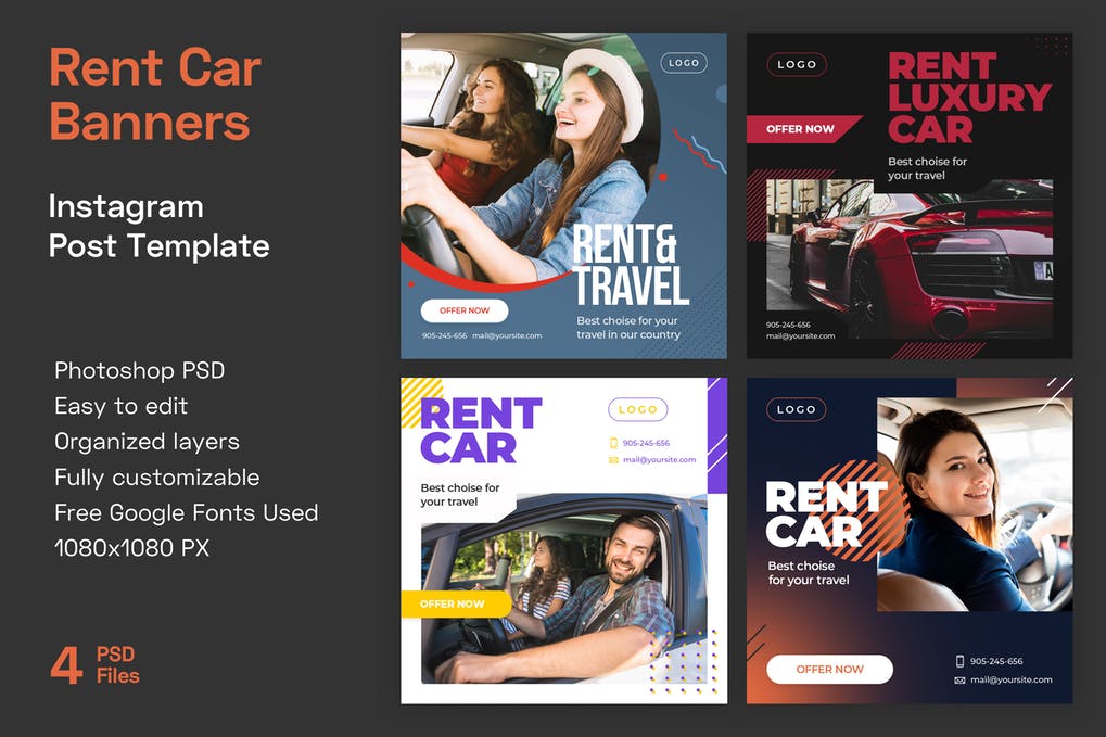 Free Rent Car Instagram Banner Templates Download