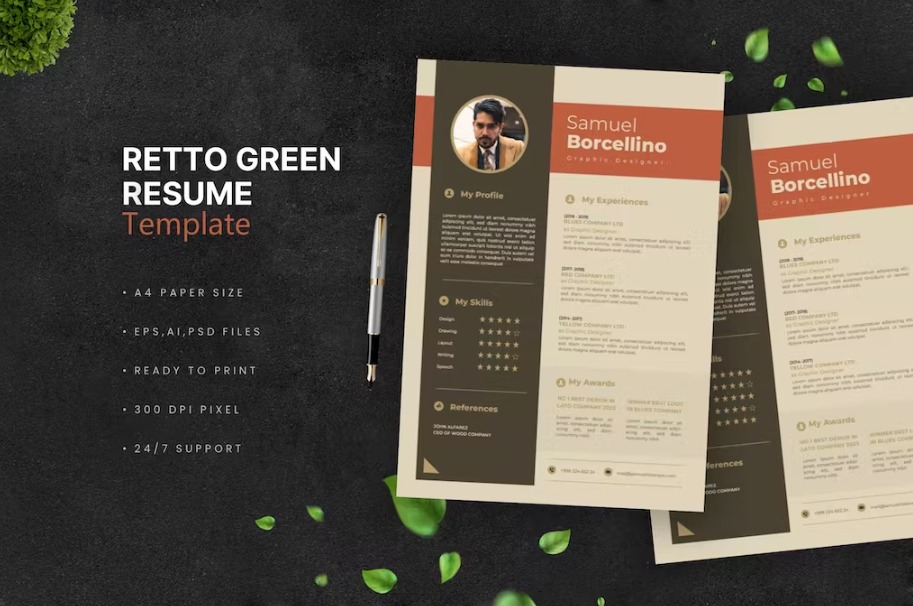 Free Retro Green Resume Template Download