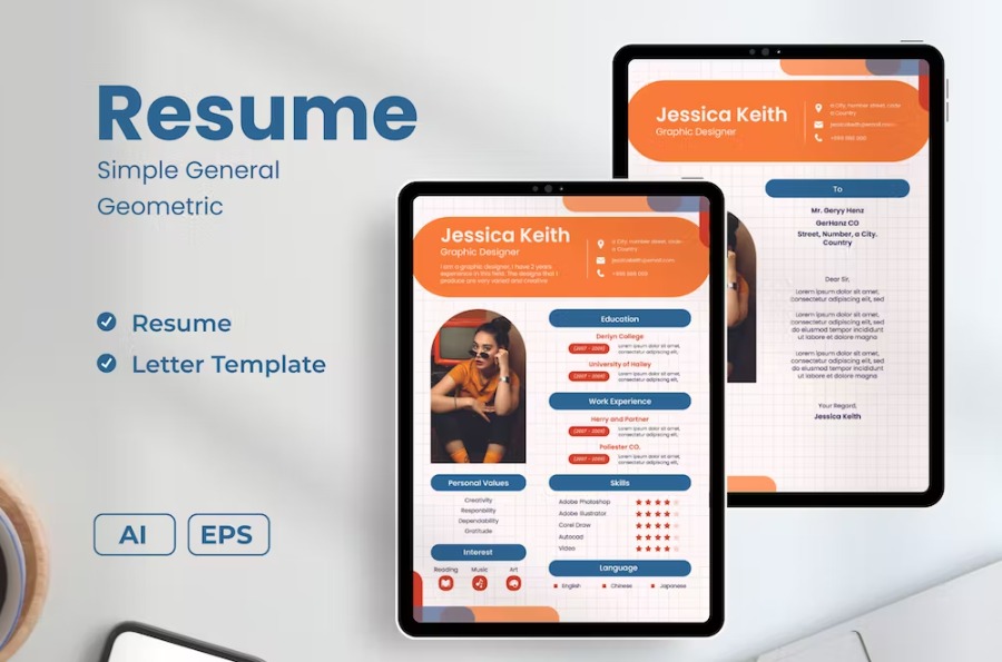 Free Simple Geometric Resume Template Download